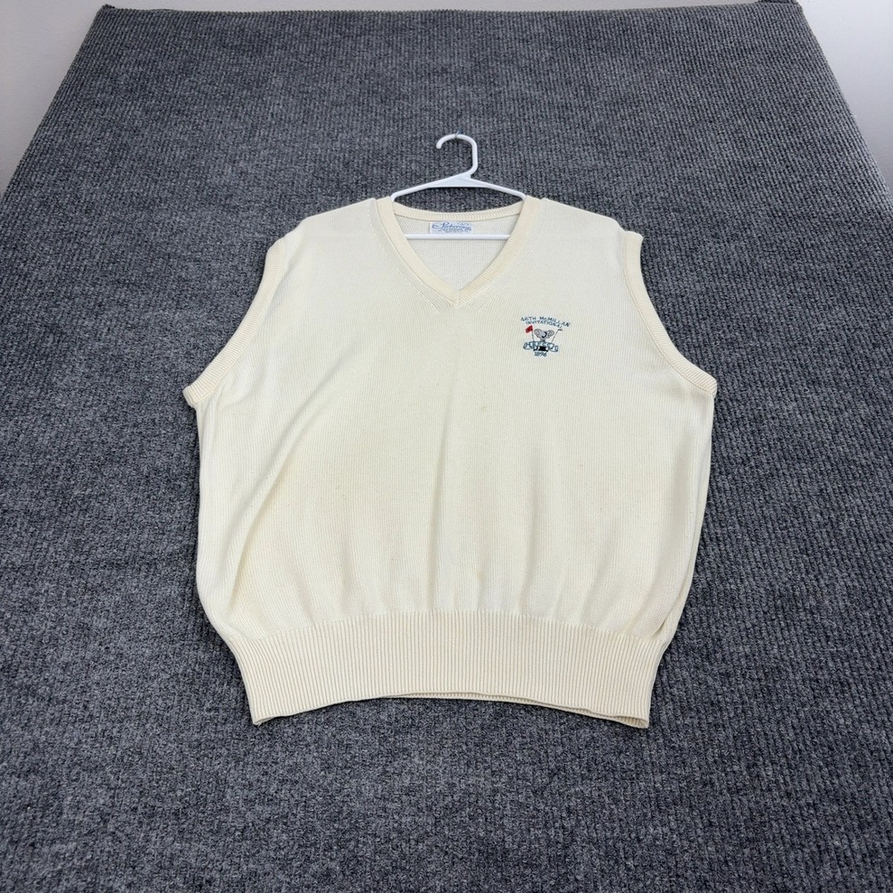 Vintage Pickering Sweater Vest Mens L Cream Knit V Neck Golf 46th McMillan Style